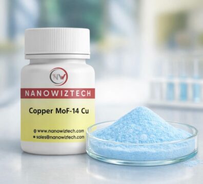 NanowizTech Copper MOF CU-14 metal-organic framework powder, high-purity copper-based MOF material (Cu), advanced porous structure used in adsorption, catalysis, and gas storage applications, CAS No. 7440-50-8