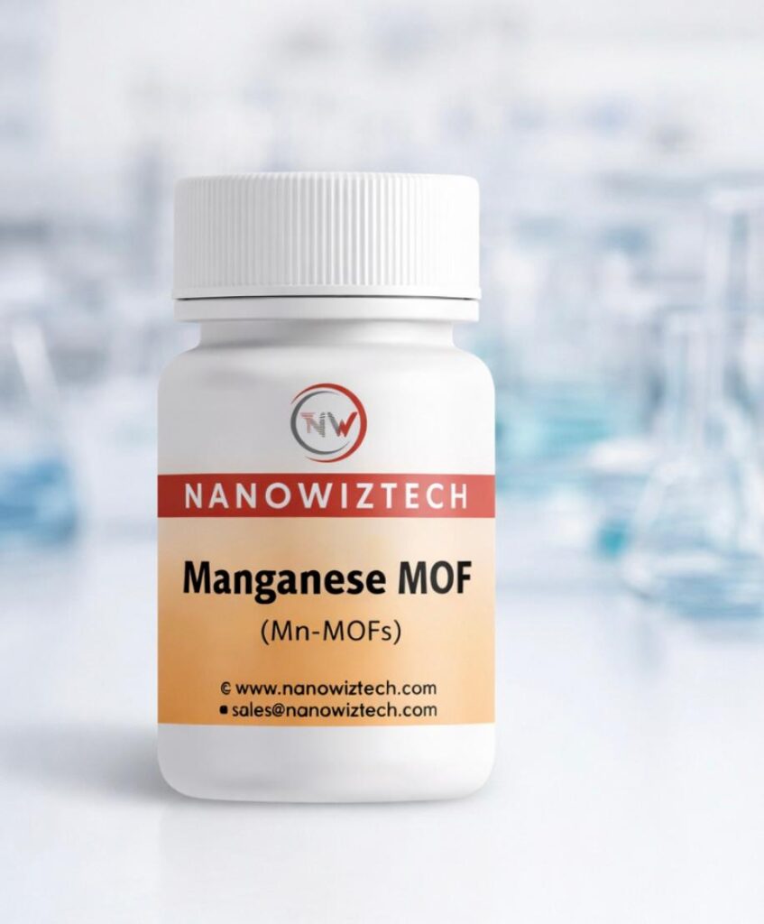 NanowizTech Manganese-MOF (C9H6O6 MOF) Metal Organic Framework manufacturer and supplier high purity manganese MOF CAS 7439-96-5 for research and industrial applications.