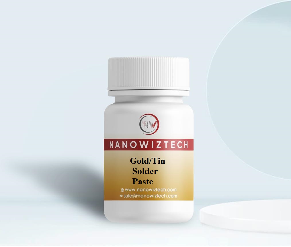 Gold Tin Solder Paste – CAS 7440-31-5, HSN 85499030, premium solder paste for electronics and PCB assembly by NanowizTech world Leading manufacturer of gold tin solder paste