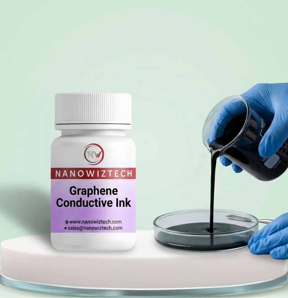 NanowizTech graphene-based conductive ink applied on flexible electronics, ideal for high-performance circuits and wearable technology.