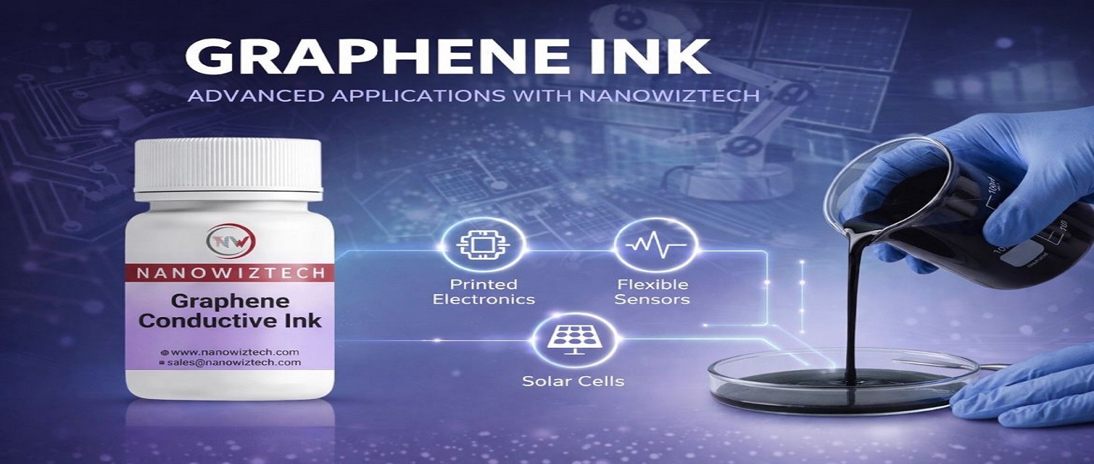 NanowizTech graphene-based conductive ink applied on flexible electronics, ideal for high-performance circuits and wearable technology.