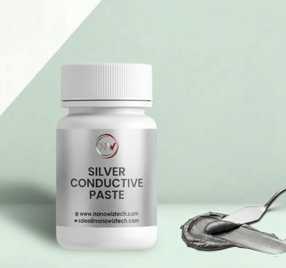 NanowizTech Silver Paste for screen printing and electronics applications, CAS 7440-22-4, conductive and high-precision industrial paste.