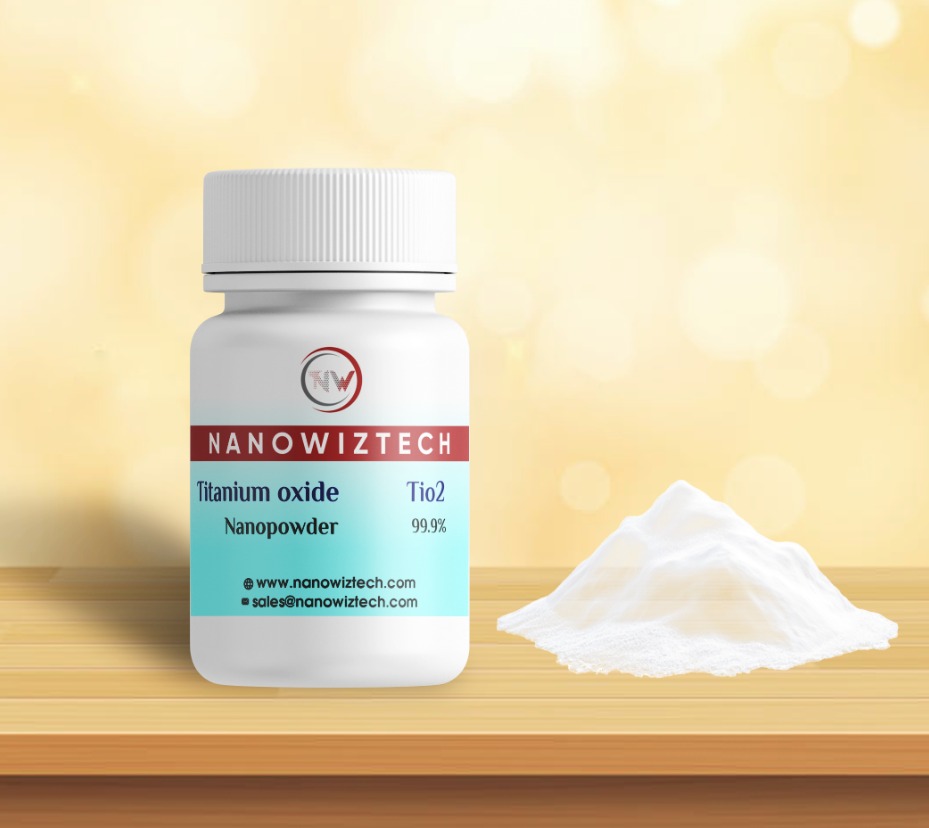 NanowizTech Titanium Oxide Nanopowder TiO₂ – ultra-pure white nanostructured powder for solar, coatings, cosmetics, and electronics applications.