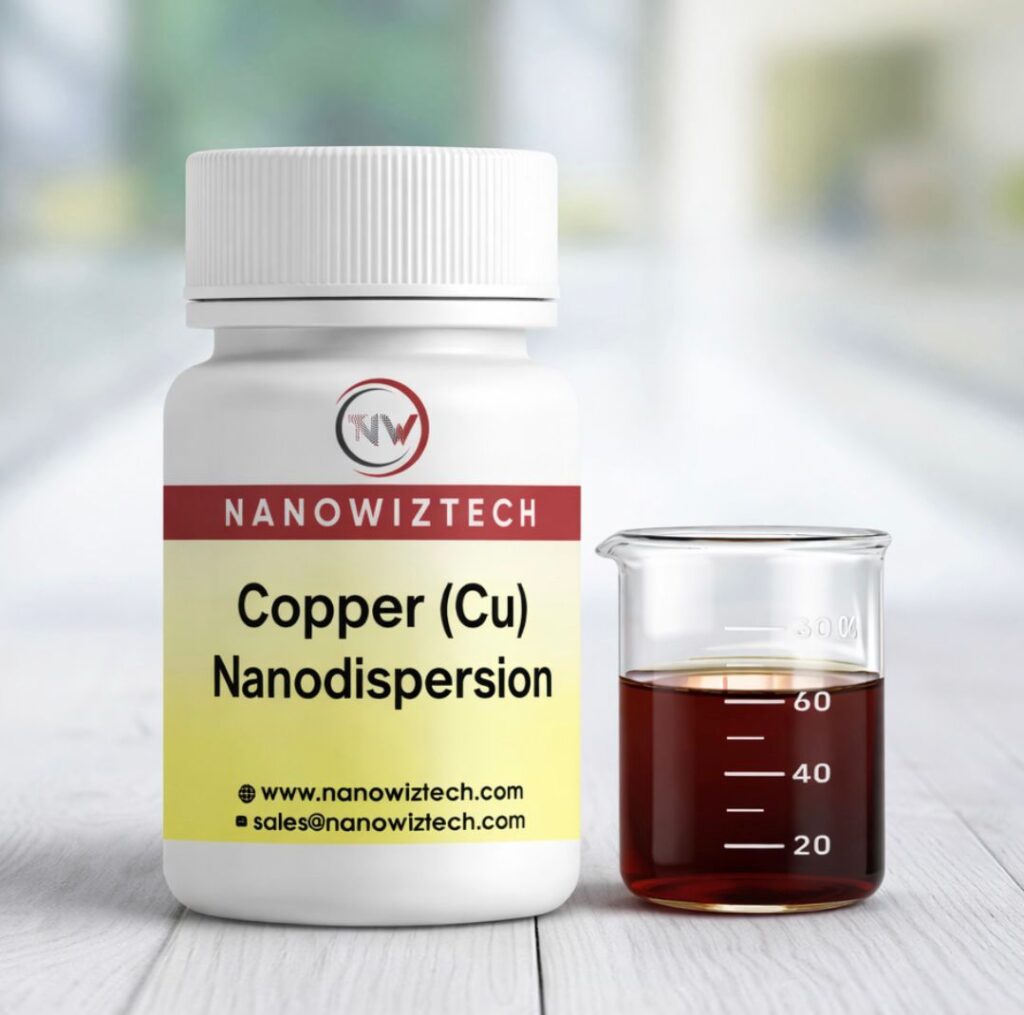 NanowizTech copper nanodispersion Cu CAS 7440-50-8 high purity copper nanoparticles for conductive inks electronics coatings catalyst and nanotechnology applications