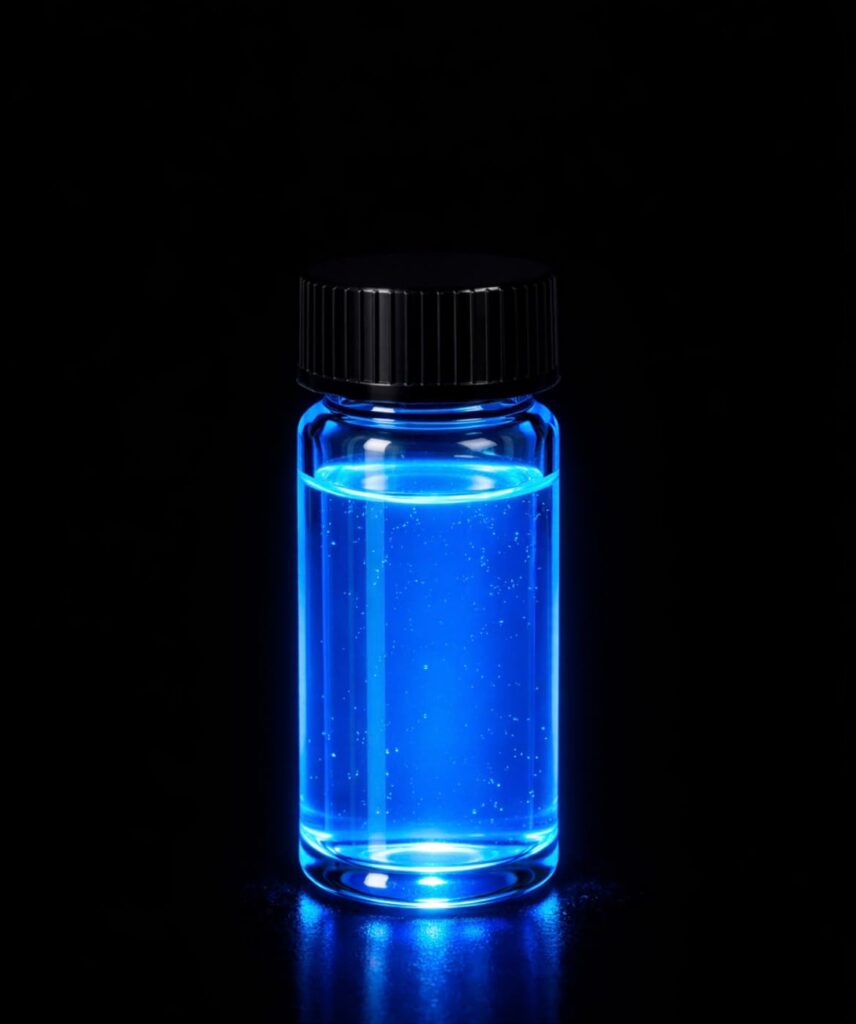Graphene Quantum Dots Blue dispersed in H2O solution by NanowizTech, high-purity carbon-based nanomaterial showing bright blue luminescence in aqueous medium, manufacturer and supplier of advanced nanomaterials.