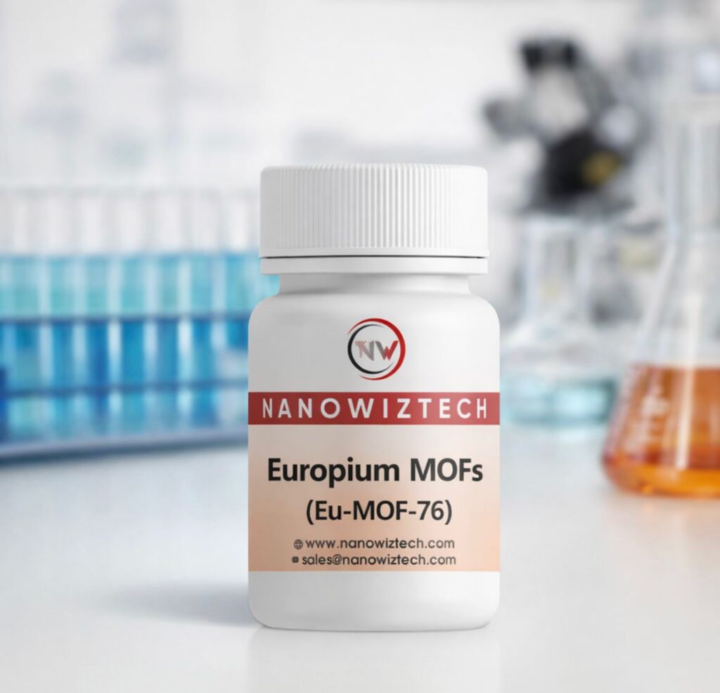 NanowizTech Europium Metal Organic Framework MOF-76-Eu high-purity rare earth MOF manufacturer and supplier for gas storage, luminescence, catalysis, sensing, and advanced research applications.