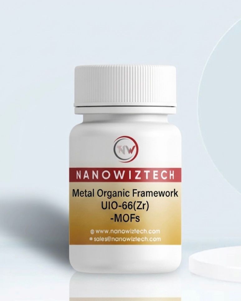 NanowizTech UiO-66 MOF Zirconium Based Zr6C48H28O32 CAS 1072413-89-8 manufacturer and supplier for gas storage catalysis adsorption research.