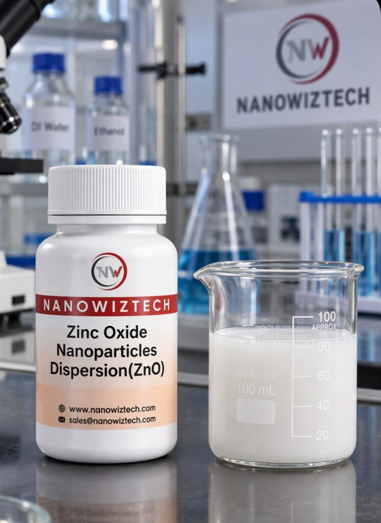NanowizTech zinc oxide nanoparticles dispersion ZnO CAS 1314-13-2 manufacturer and supplier.